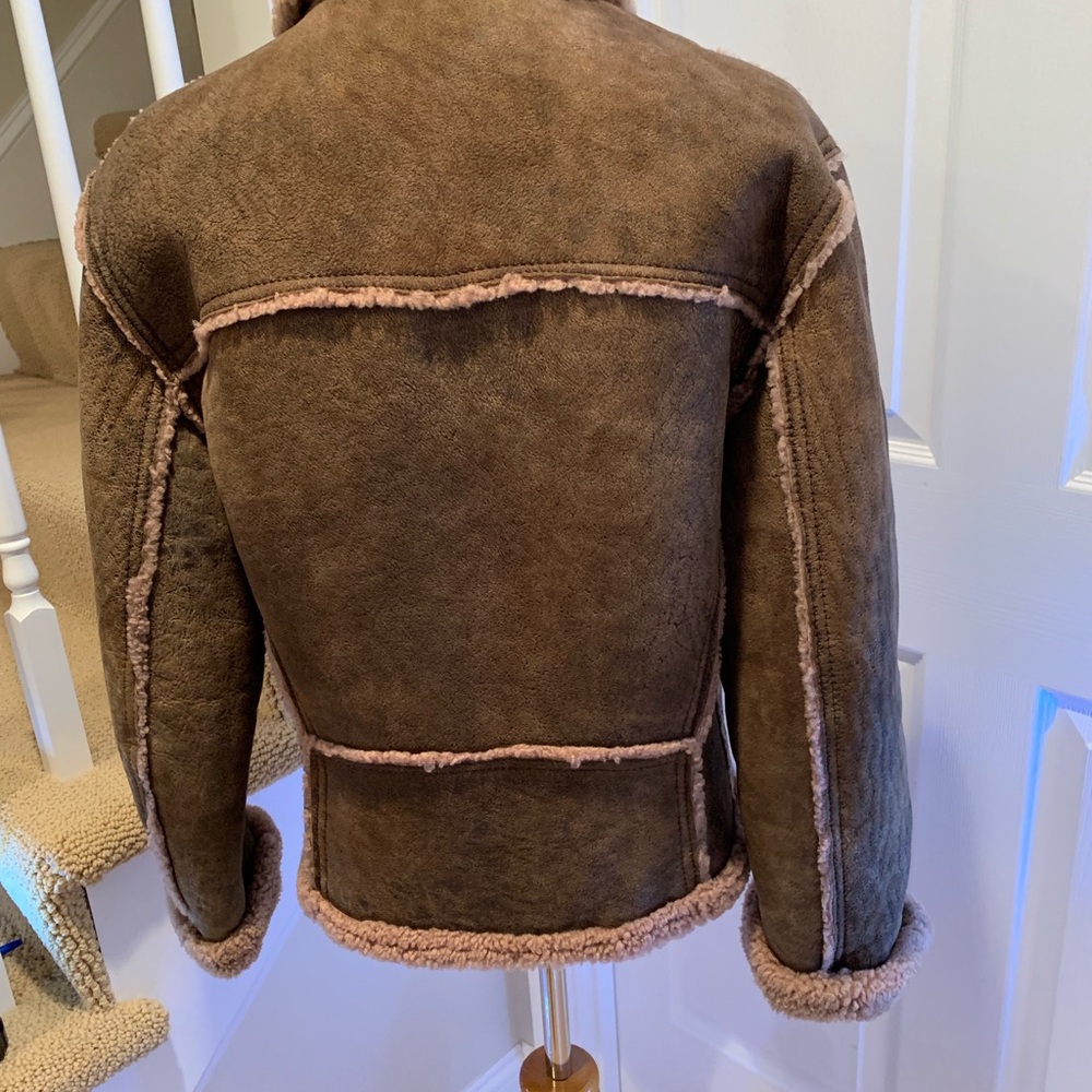 Jacket, Shearling Bomber Jacket, Brown, Size M - image 5
